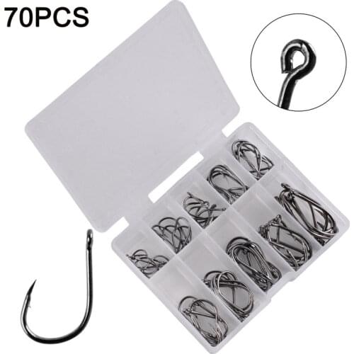 70pcs Fishing Hooks Set Kit Carbon Steel Single Circle Fishhook Fly Fishing Jip Barbed Carp Hooks Sea Tackle Accessories