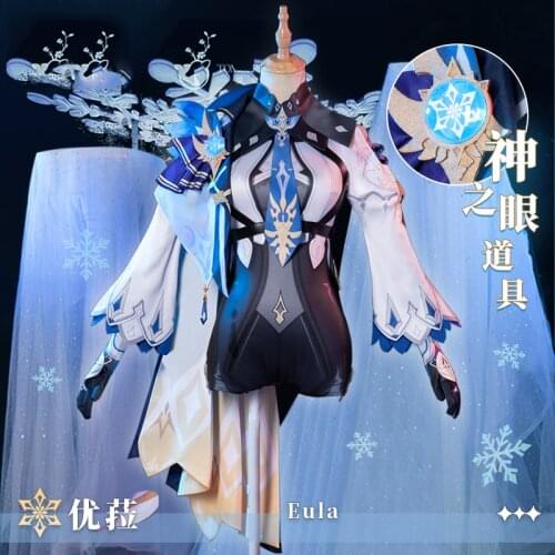 Anime Genshin Impact Eula Game Suit Uniform Cosplay Costume Halloween Carnival Party Outfit For Women Custom Made 2021 NEW