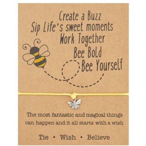 Happy Honey Bee Wish Bracelet Adjustable Bee Pendant Bracelet Bee Jewelry Bee Wish Cord Bracelet for Women Men Friendship Gift