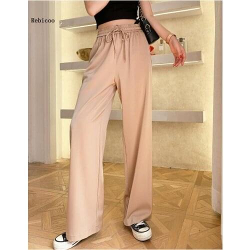 High Waisted Pleated Woman Wide Leg Pants Fashion Loose Women Trousers Casual Full Length Palazzo Pants