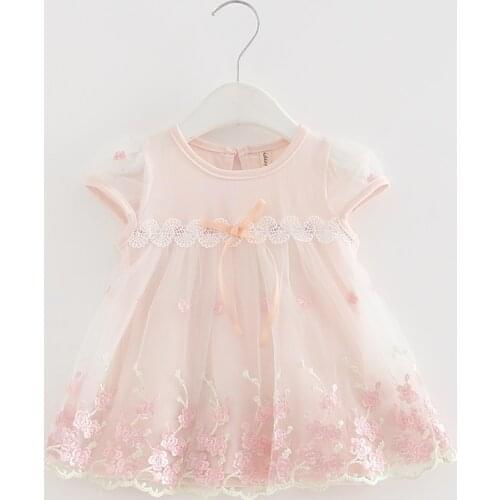 2020 New Summer Flowers Embroidery Baby Girls Clothing for Babies Baptism Princess Dress Infant Chirstening Mesh White Dress 0-2