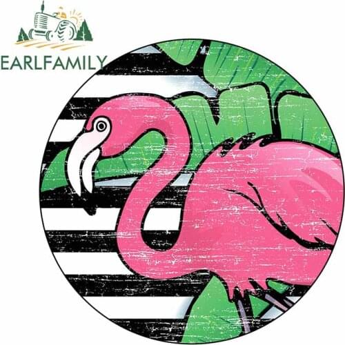 EARLFAMILY 13cm x 12.8cm for Flamingo and Leafs Car Sticker Refrigerator Decoration Assessoires Snowboard Scratch Proof Decal