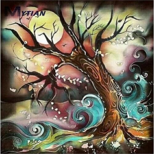 Enchanted Tree,Colorful Sky,5D Diamond Painting Art Kit,Full Square Round Drill Mosaic 3D Diamond Embroidery Wall Sticker Decors