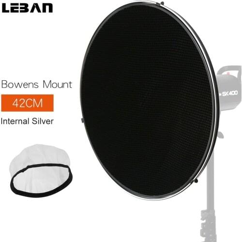Godox Beauty Dish Silver 42cm / 16" Honeycomb Grid Bowens Mount w/ Diffuser for Flash Strobe