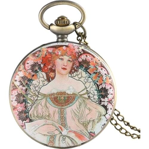 Vogue Beauty Woman Flowers Cover Quartz Pocket Watch Sweater Necklace Chain Clock Souvenir Gifts for Women Girls Collectibles