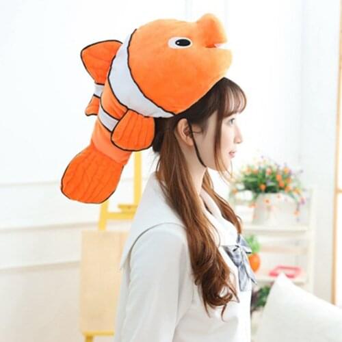 Cute plush toy cartoon fish Clownfish soft head hat headgear Photo Props girl heart birthday Christmas gift