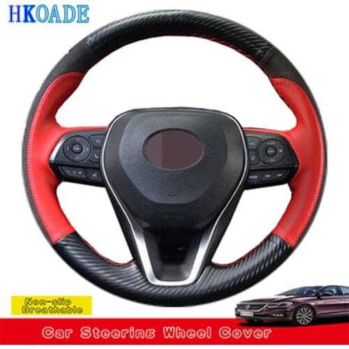 DIY Black Genuine Leather Car Products Steering Wheel Cover For Toyota Avalon 2019 Corolla 2019-2020 RAV4 2019 Camry 2018-2019