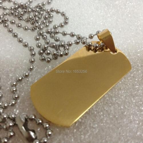 Fashion Yellow Gold Dog tag Pendant 316L Stainless Steel Necklace Chain Jewelry