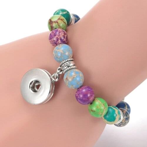 SZ0433 Fashion Beaded Jewelry Handmade Natural Stone Colorful fit 18mm Snap Button Beaded snap Bracelets For Women