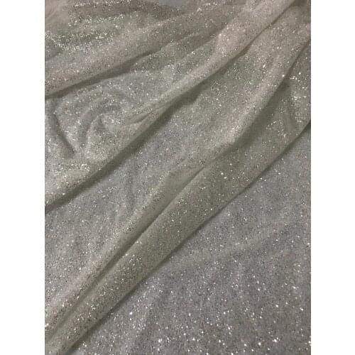 Fashion design sparkle print glued glitter powder tulle mesh lace fabric S-9292 for sawing