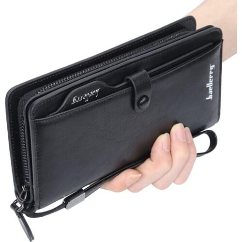2021 New Men Long Fashion Wallets Desigh Zipper Card Holder Leather Purse Solid Coin Pocket High Quality Male Purse