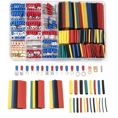 678 Pcs/Set Assorted Insulated Spade Crimp Terminal Heat Shrink Tube Kit Butt Electrical Wire Cold-Pressure Terminal kit