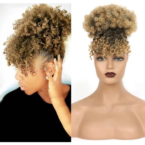 Hairpiece hair afro puff drawstring curly hair bun ponytail extensions with bangs natural postiche chignon hairpiece fake hair