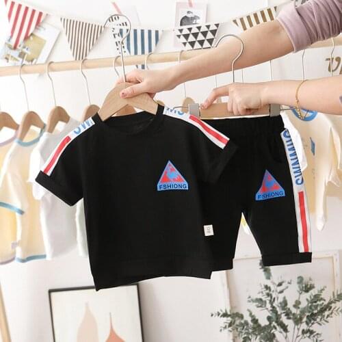 New 100% Cotton Clothing for Boy Casual Kids Clothing Sets Solid Childrens Clothing T-Shirt+Shorts Baby Boys Clothessport Suits