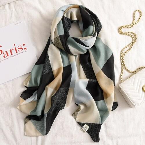 2019 New Rhombus Print Scarves Shawls Women Cotton Long Soft Geometry Scarf Wrap Hijab Muffler 4 Color Free Shipping