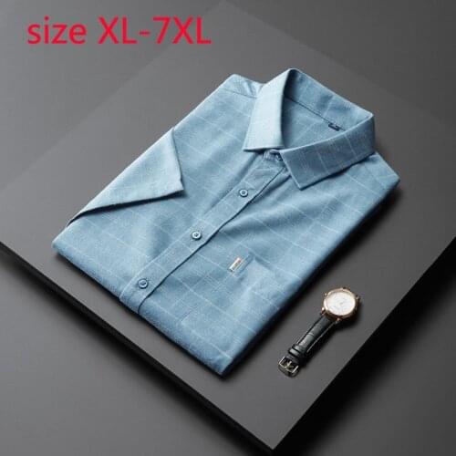 New Arrival Fashion Super Large Men Loose Short Sleeve Plaid Spring Casual Shirts Summer Single Breasted Plus Size XL- 5XL 7XL