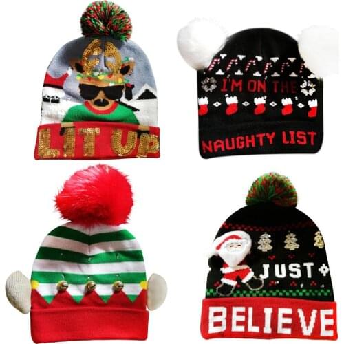 LED Luminous Christmas Hat Innovative Warm Winter Knit Wool Hats Cap Kids Adult Holiday Party Gift For Men And Women