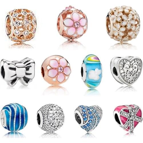 NEW 100% 925 Sterling Silver Charms Bead Ocean Rainbow Fit Bracelets Rose Gold Glass beads DIY bracelet factory wholesale