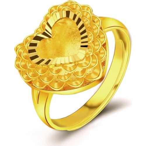 Exquisite Heart-Shaped Wedding Ring Adjustable Hollow 14K Gold Ring for Womens Engagement Anniversary Jewelry Gifts Female
