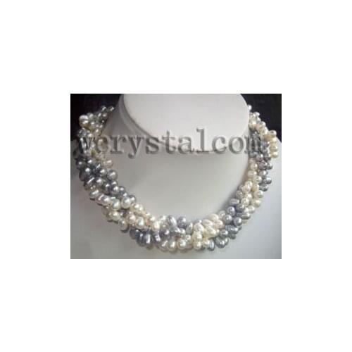 4 Str Gray White Freshwater Pearls Necklace