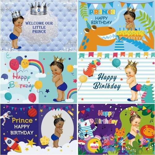 Happy Birthday Backdrop Cartoon Prince Balloon Boy Birthday Party Decor Photography Backgrounds Photo Booth Studio Prop
