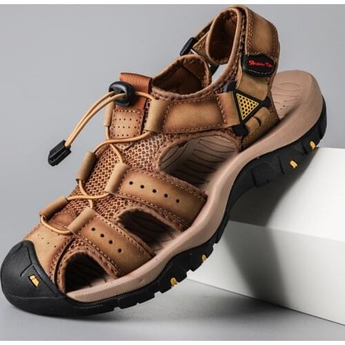 Classic Mens Sandals Summer Genuine Leather Sandals Breathable Mens Brand Shoes Luxury Sandals Soft Outdoor Men Roman Sandals