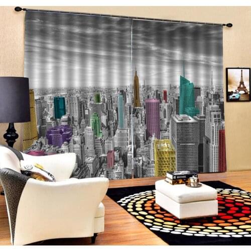 Grey building curtains Luxury Blackout 3D Window Curtains For Living Room Bedroom Customized size Drapes Cortinas