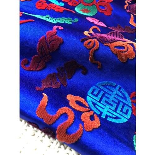Traditional Robe Chinese Style Full Skirt Classical Sapphire 100% Mulberry Silk Zhangzhou Velvet Satin Jacquard Fabric