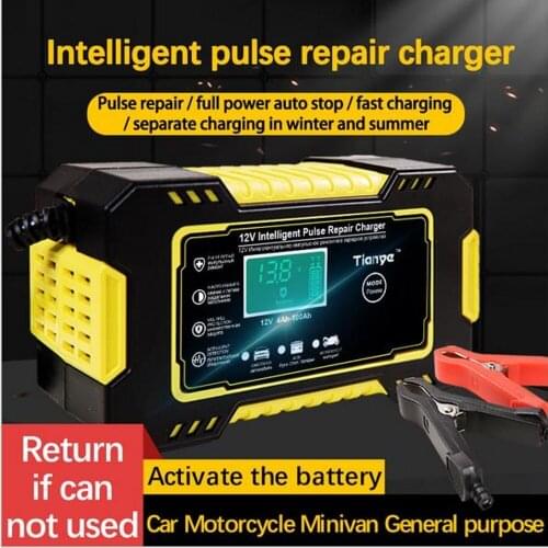 12V6A Pulse Repair Charger Motorcycle & Car Battery Charger, AGM Deep cycle GEL Lead-Acid Charger with LCD Display