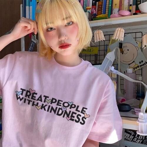 Fashion Tide Print Women T-shirt Ulzzang Loose Short sleeve tops Harajuku Female Streetwear FINE LINE Tops Casual TPWK Album Tee