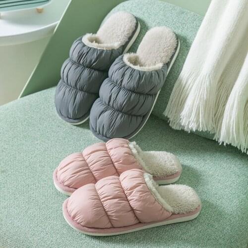 Winter Slippers Women Home Cotton Warm Fluffy Plush Down Slides Floor Anti-Slip Men Women Family Autumn Soft Flat Shoes