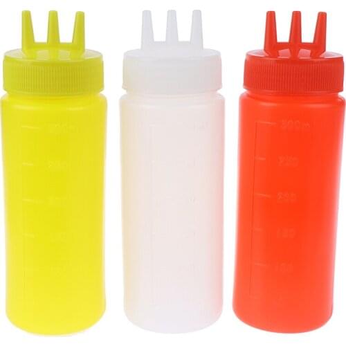 1pc 3 Holes Squeeze Bottle Sauce Vinegar Oil Ketchup Gravy Cruet Condiment Dispenser