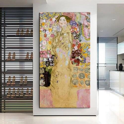 100% Hand Painted Classic Artist Gustav Klimt Tear Portrait of Maria Munk 1918 Abstract Oil Painting Wall Art Picture Room Decor