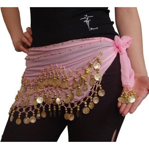 100x New Chiffon India 3 Rows Gold Coin Chain Belt Skirt Belly Dance Hip Scarf
