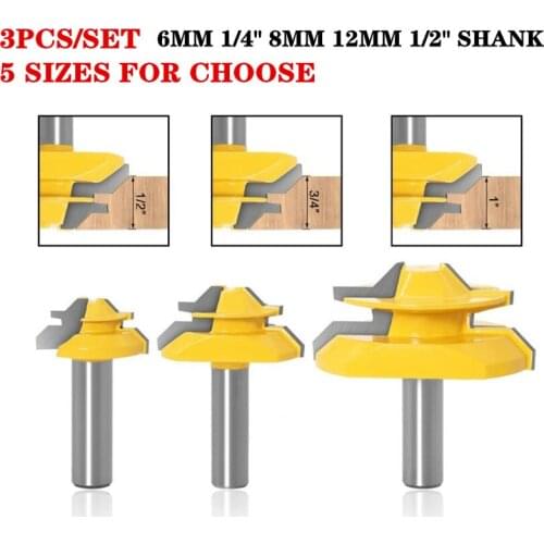 1-3pcs 8mm/12mm/12.7mm Shank 45 Degree Glue Joint Wood Router Bit Set 6mm/6.35mm Shank Tungsten Lock Miter Router Bits For Wood