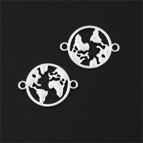 30Pcs Silver Color World Map Charms Earth Connector Earth Pendant Making Earring Bracelet Jewelry Accessories 17x23mm A3150