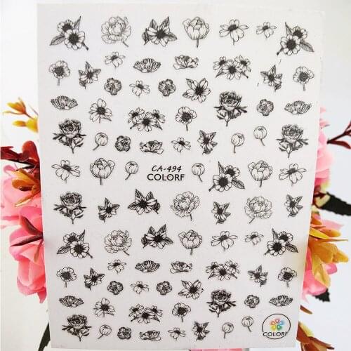 3D Nail Stickers Designer Geometric Flowers Lines Rose Nail Supplies Adhesive Manicure Art Decoraciones Foil Decals Accessories