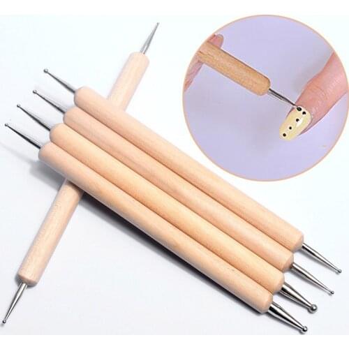 5Pcs 2 Way Wooden Handle Dotting Painting Pen Rhinestones Picker Nail Art Pen Embossing Pen Nail Art Tools Dotter Puntos Negros