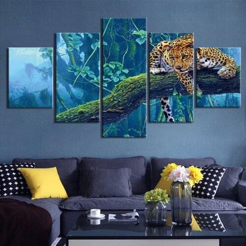 5 Piece Canvas Paintings Framework HD Prints Pictures Animal leopard Poster Home Decor Wall Art