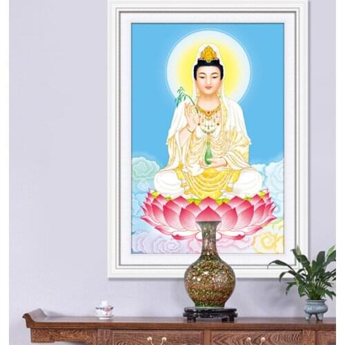 DIY 5D Sale Diamond Embroidery, Diamond Mosaic, Sitting Lotus Guanyin Bodhisattva, Special Shaped, Diamond Painting Cross Stitch