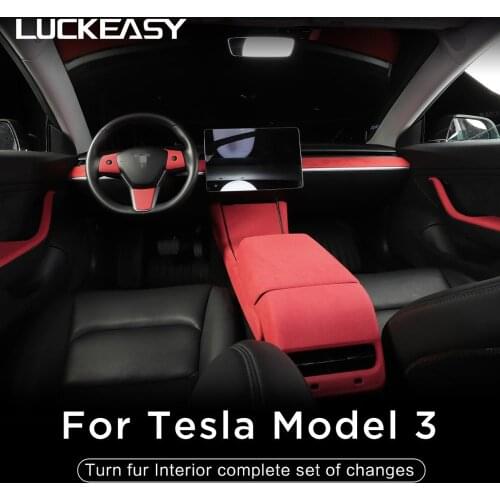 LUCKEASY interior patch for Tesla Model 3 2017-2020 Turn fur interior full set of remodel (RED)