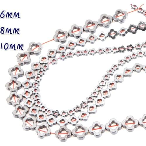 Natural Stone Hematite Flower Shaped loose Beads 6-10m Four leaf flower shaped beads for making DIYbracelet necklace accessories