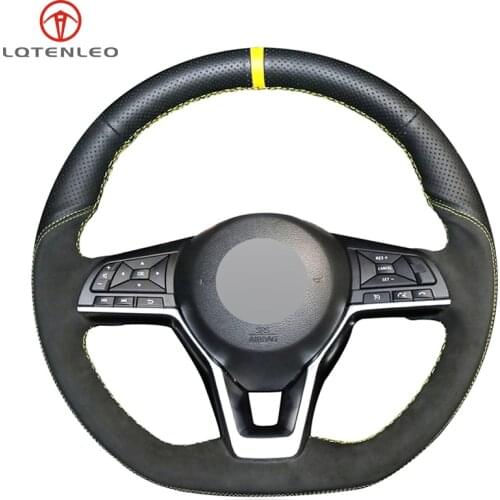 Black Genuine Leather Suede Sew Car Steering Wheel Cover for Nissan Kicks X-TRAIL 2017-2019 March Rogue Qashqai 2017-2019 Sere