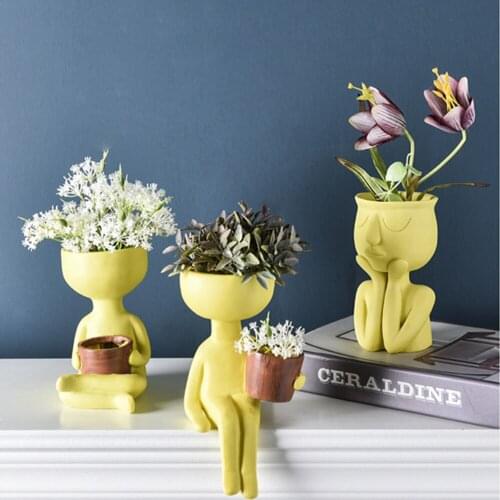 American Country Style Handmade Painted Creative Human Face Flower Pot Resin Ornament Balcony Vegetable Garden Home Decoration