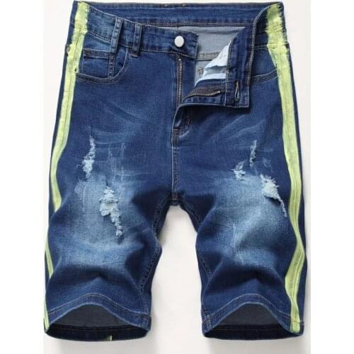 Denim Shorts Knee Length Straight Pants Men Ripped Jeans Men Summer Casual Shorts Hommes Jeans Plus Size