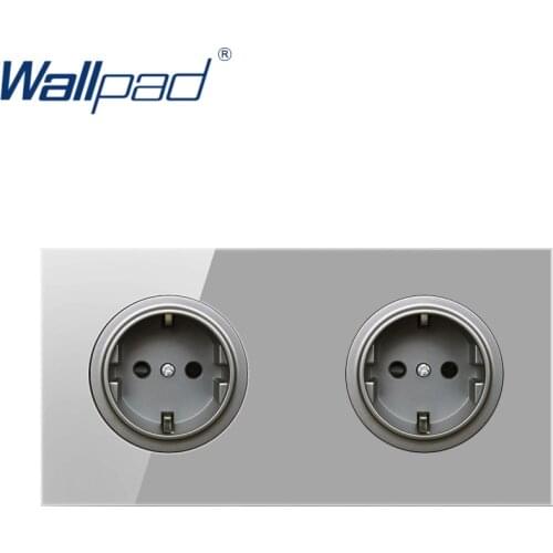 Wallpad Double EU German Wall Power Socket Outlet Crystal Glass Panel 16A Grounded With Child Protective Lock