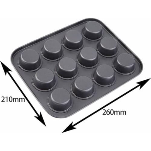 Pan Cupcake Mould Baking Tool Round Black Easy to clean 12Cup Muffin Mold