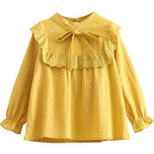 Cotton Blouse For Girls 2018 Autumn Spring 2 3 4 5 6 7 8 9 10 Years Child Long Sleeve Kids Baby Girl Solid Blouses Bow Shirts