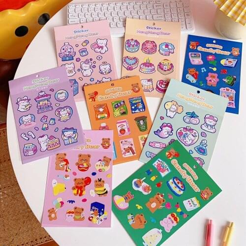 Ins Cartoon Cake Candy Bear Cute Sticker Diy Sealing post it Hand Account Mobile Phone Notebook Decorative Sticker stationery