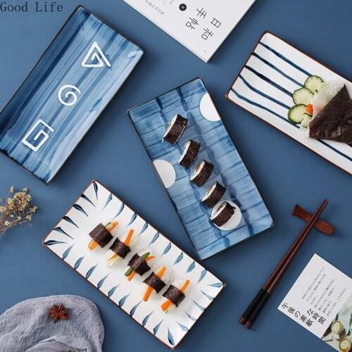 10inches Ceramic Rectangular Sushi Long Plate Hand-Painted Creative Tableware Household Dishes Western Steak Plates
